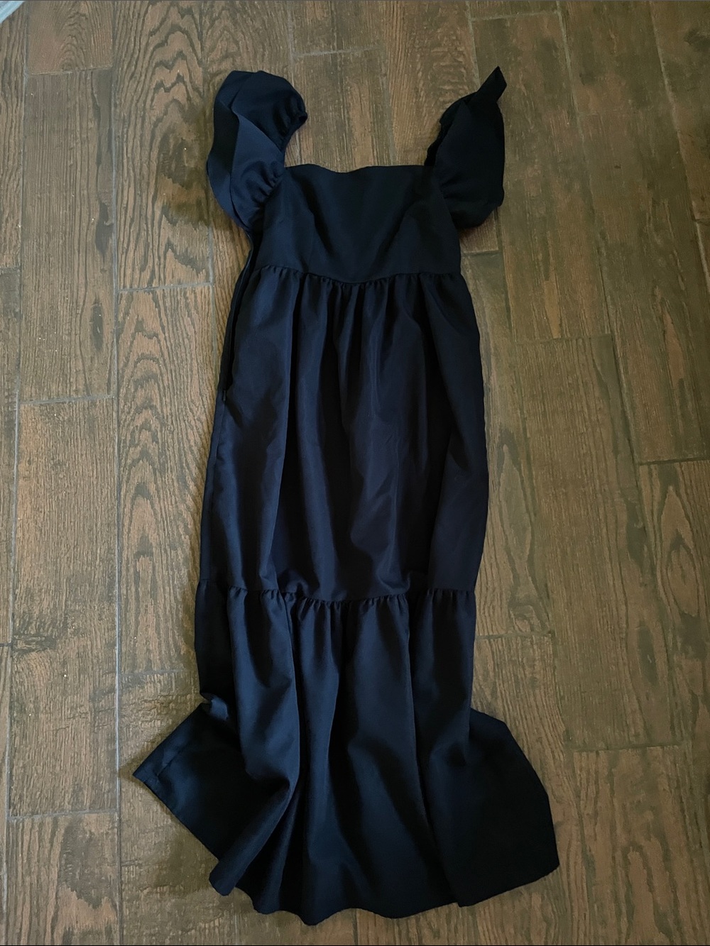 Black Ruffled Midi Dress - Elegant Women's Dress